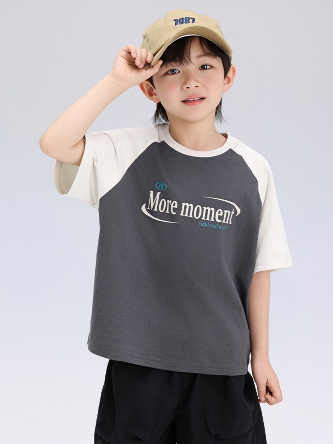

LULU & SKY Boys Typography Printed Round Neck Cotton Oversized T-shirt, Grey