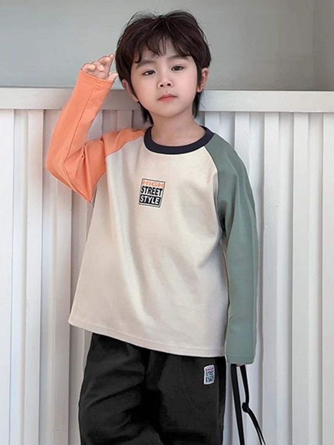

LULU & SKY Boys Typography Printed Round Neck Cotton T-shirt, Beige