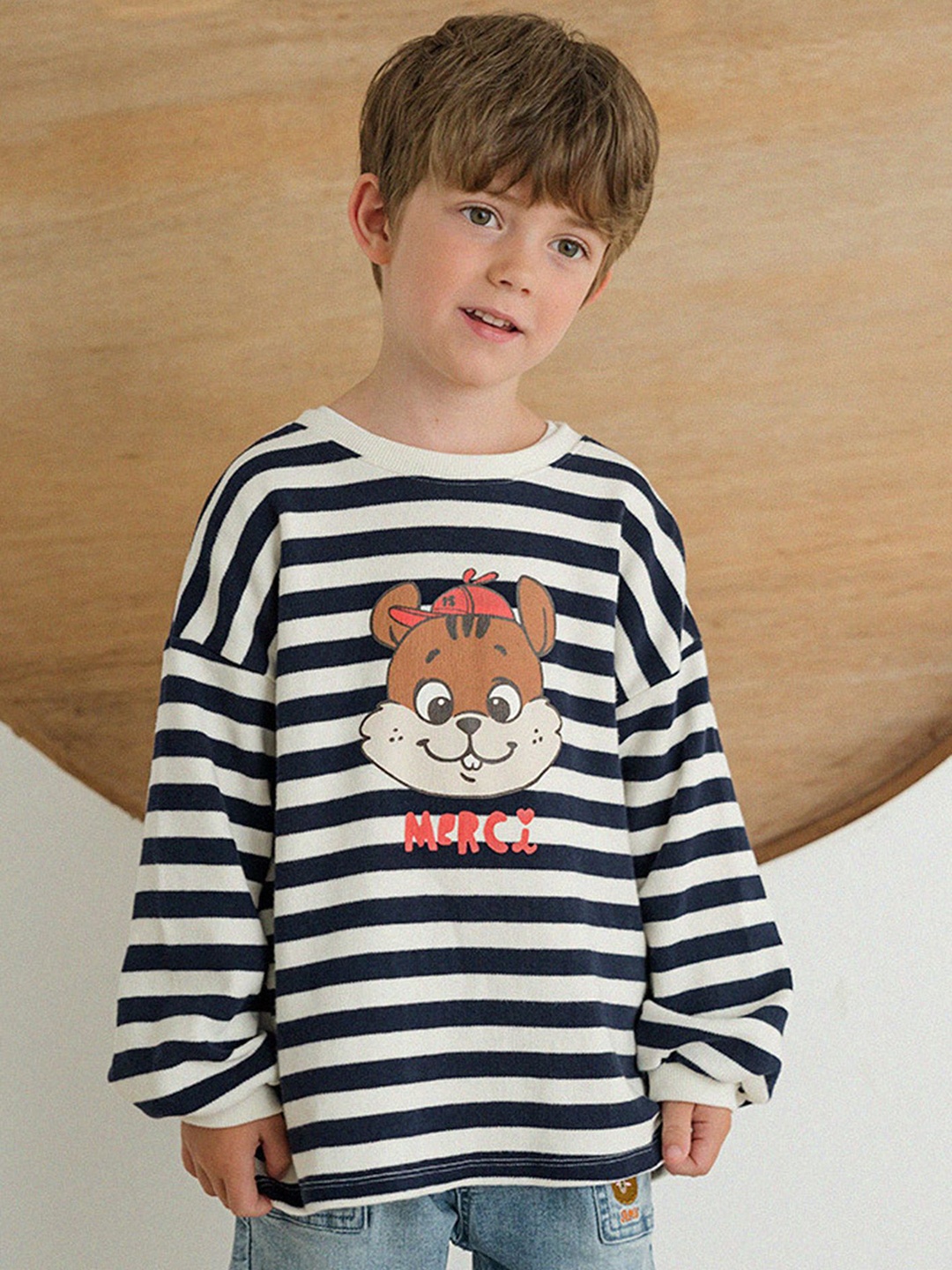 

LULU & SKY Boys Striped Round Neck Cotton Relaxed Fit T-shirt, Black
