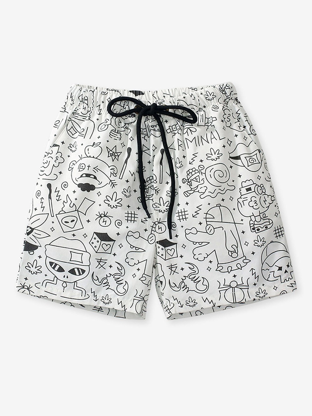 

LULU & SKY Boys Printed Cotton High-Rise Shorts, White