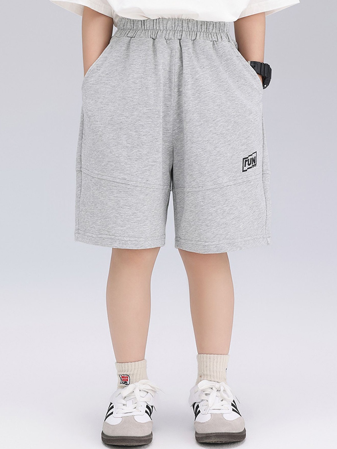 

LULU & SKY Boys Cotton Loose Fit High-Rise Shorts, Grey