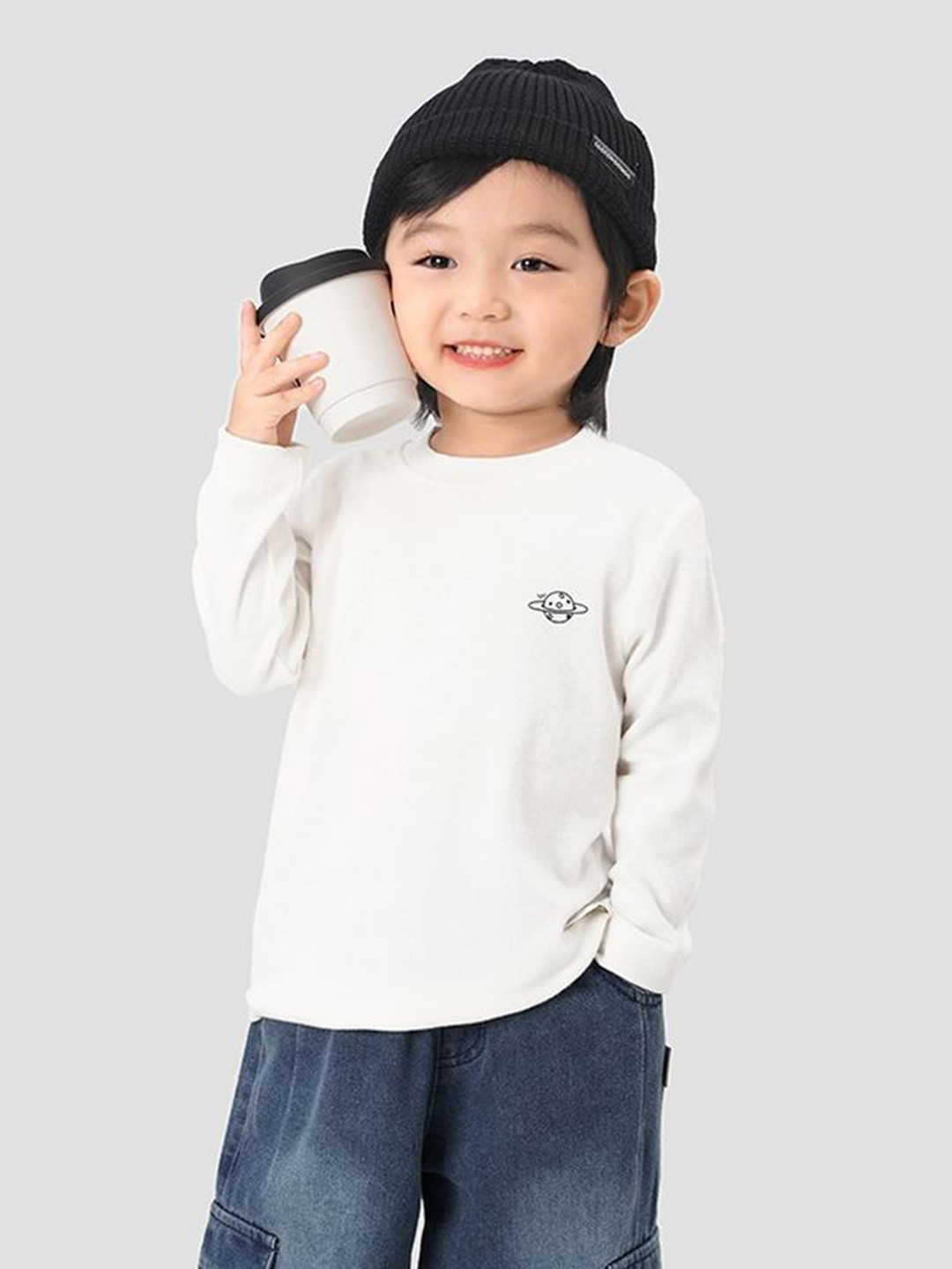 

LULU & SKY Boys Graphic Printed Round Neck Cotton T-shirt, White