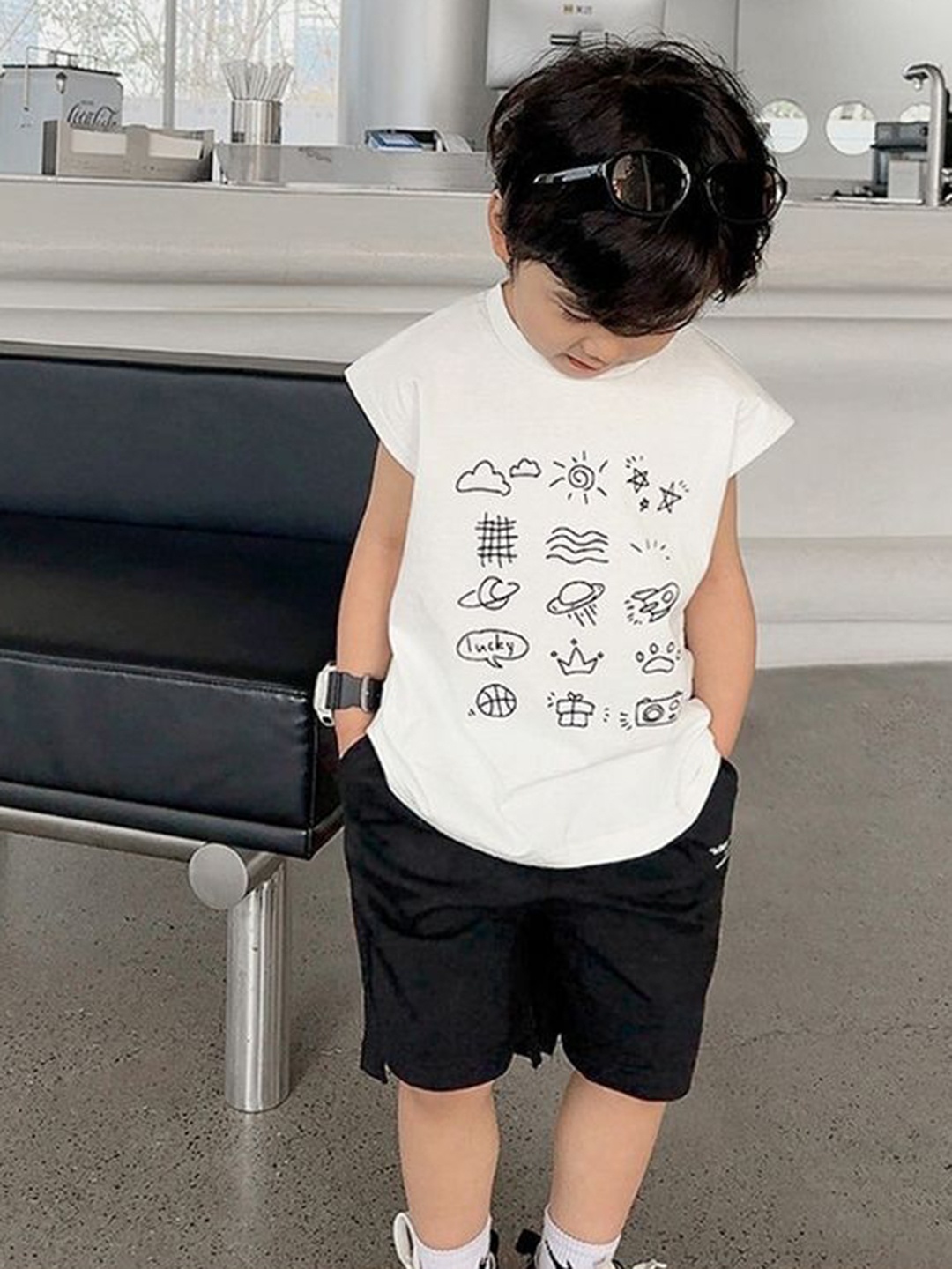 

LULU & SKY Boys Graphic Printed Round Neck Cotton T-shirt, White