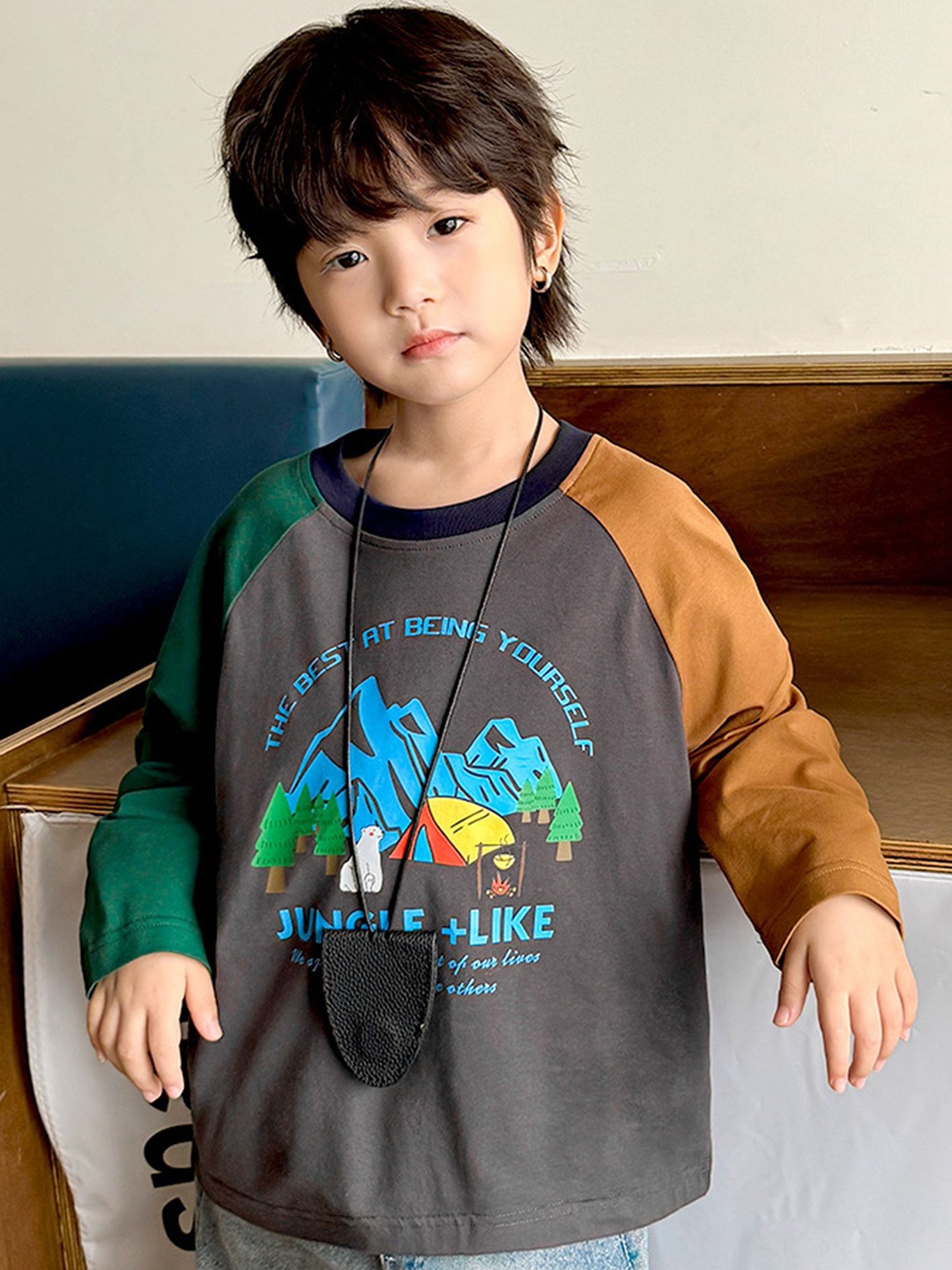 

LULU & SKY Boys Graphic Printed Round Neck Cotton Relaxed Fit T-shirt, Grey