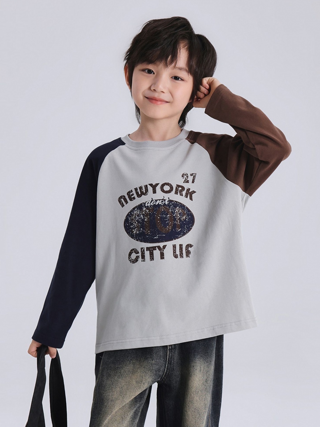 

LULU & SKY Boys Typography Printed Round Neck Cotton Relaxed Fit T-shirt, Grey