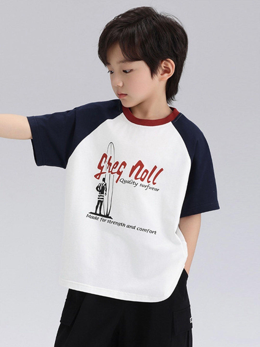 

LULU & SKY Boys Typography Printed Round Neck Cotton T-shirt, White