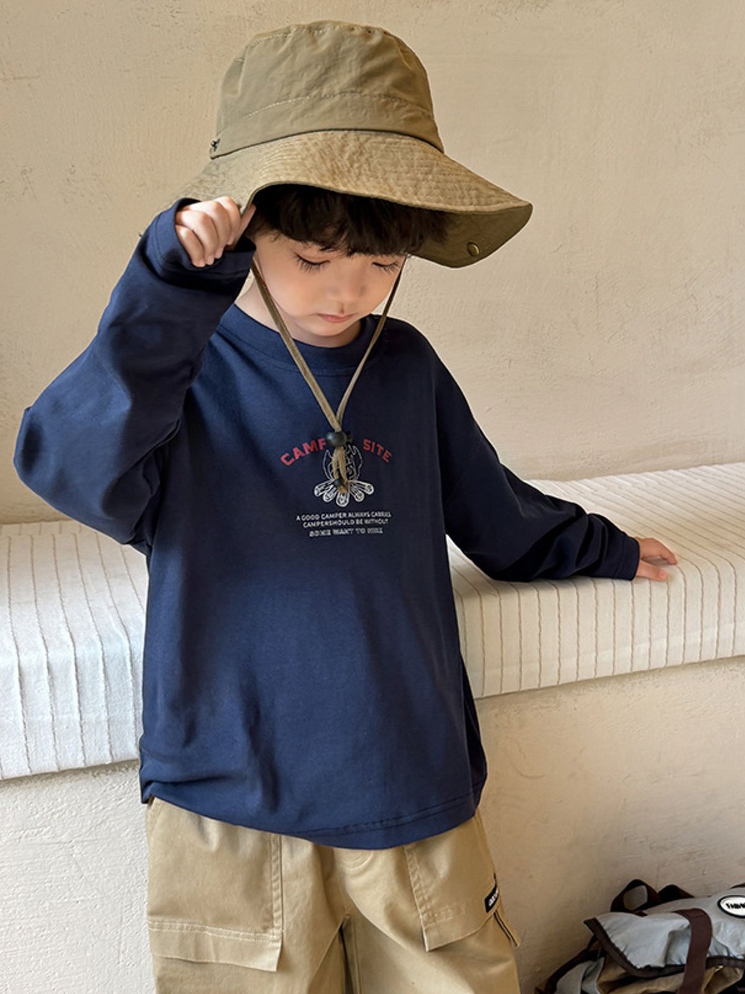 

LULU & SKY Boys Typography Printed Round Neck Cotton Relaxed Fit T-shirt, Navy blue