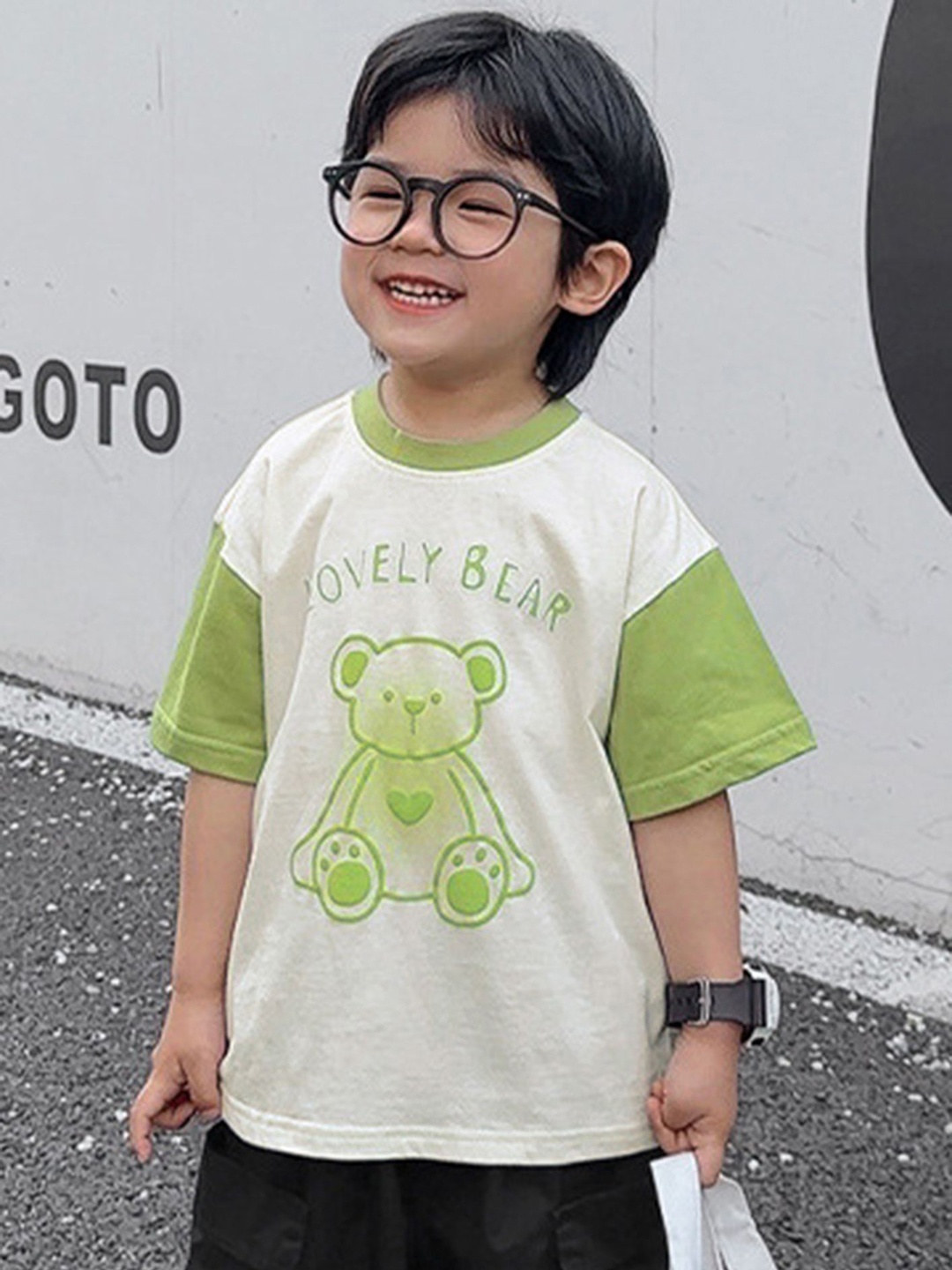 

LULU & SKY Boys Graphic Printed Round Neck Cotton Oversized T-shirt, Off white
