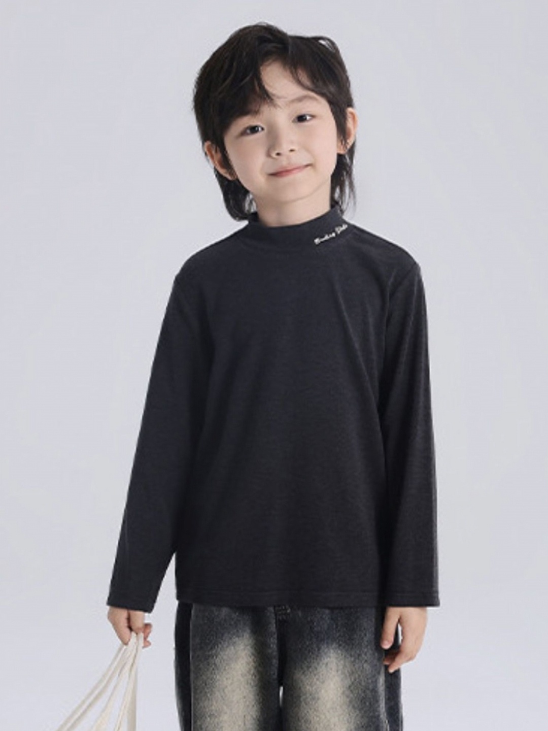 

LULU & SKY Boys Solid High Neck Relaxed Fit T-shirt, Grey
