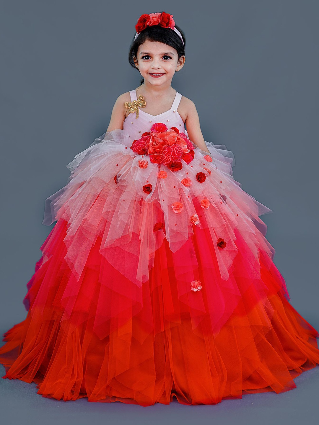 

Li & Li Boutique Girls Embellished Net Gown Dress, Peach