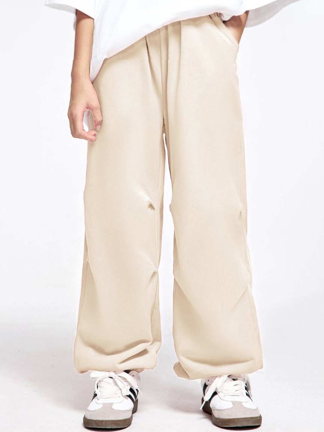 

LULU & SKY Girls Tapered Fit High-Rise Trousers, Beige