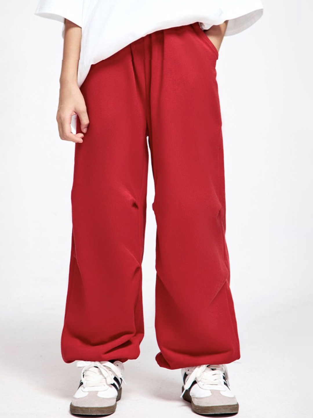 

LULU & SKY Girls Tapered Fit High-Rise Ruched Detail Joggers, Red