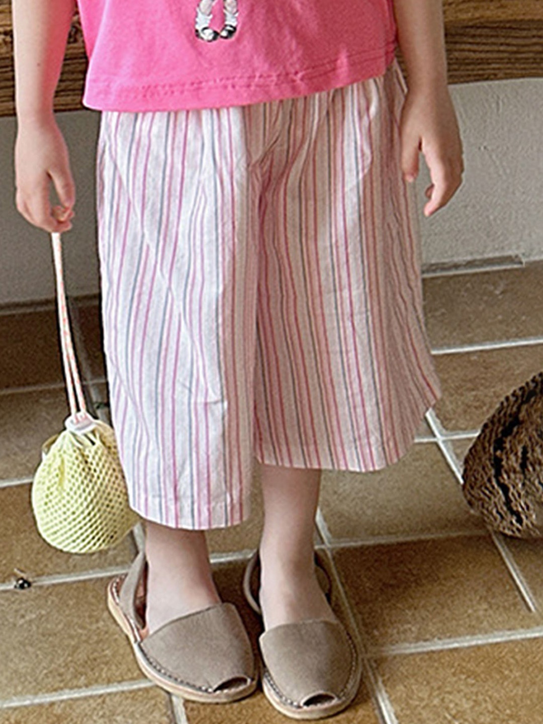 

LULU & SKY Girls Striped High-Rise Culottes Trousers, Pink