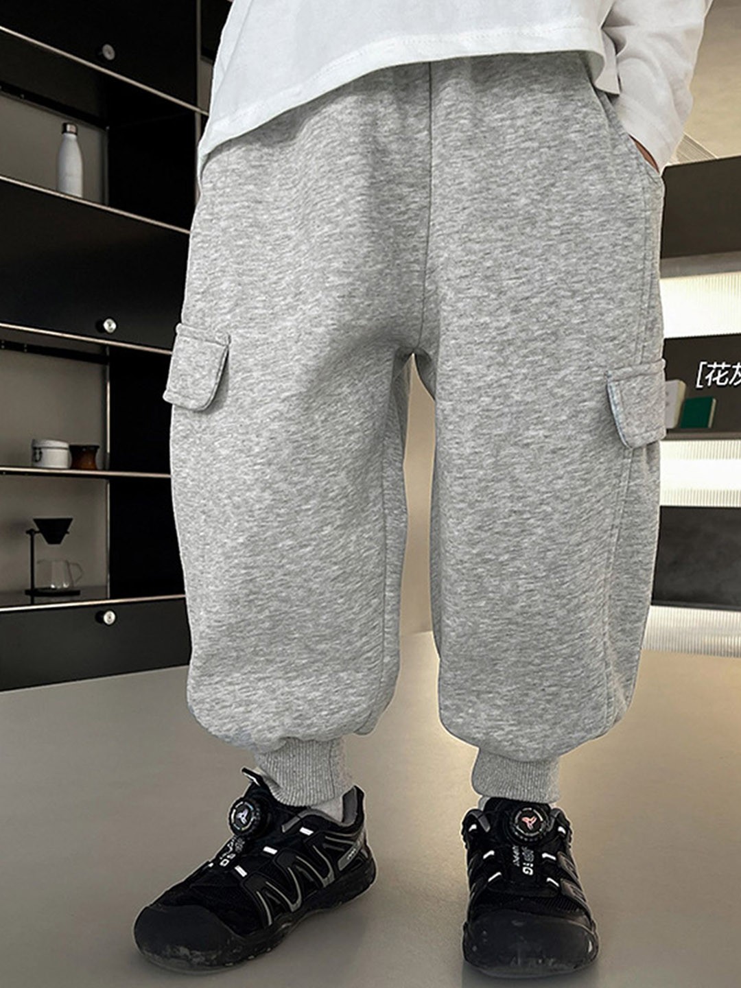 

LULU & SKY Boys Cotton Loose Fit High-Rise Cargo Styles Joggers Trousers, Grey