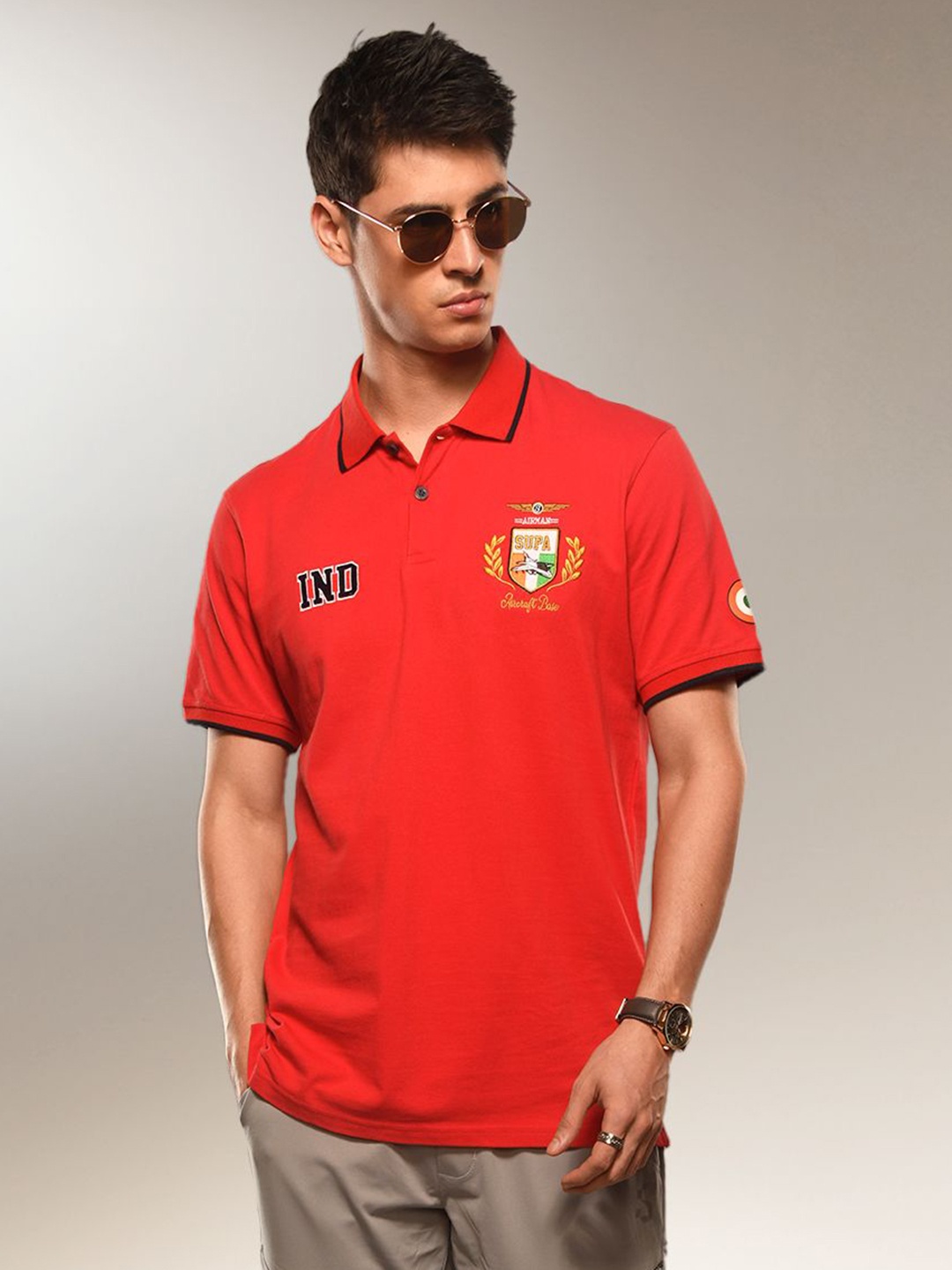 

Supa Men Typography Printed Polo Collar Cotton T-shirt, Red