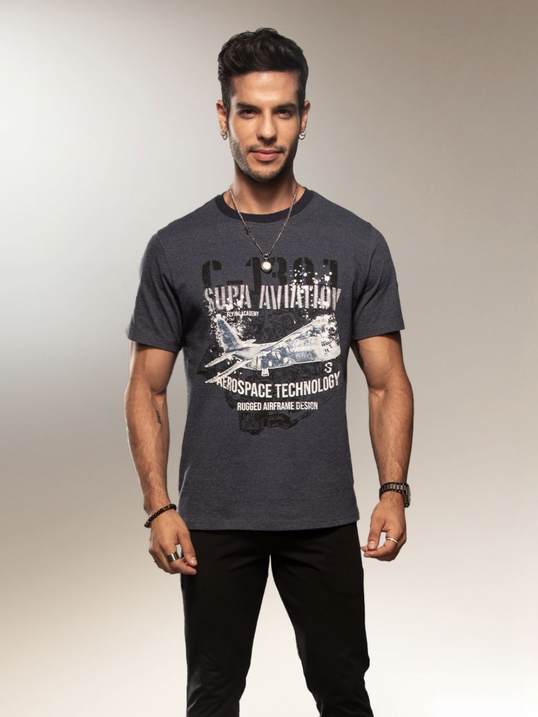 

Supa Men Typography Printed Round Neck T-shirt, Grey