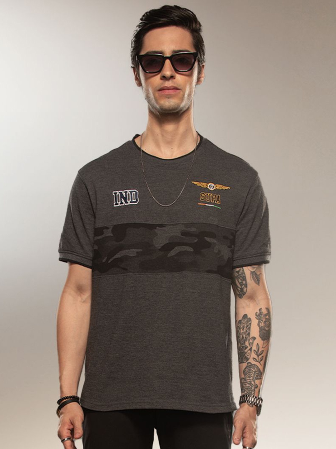 

Supa Men Typography Printed Round Neck T-shirt, Grey