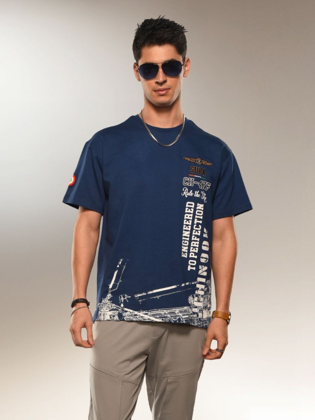 

Supa Men Typography Printed Round Neck Relaxed Fit T-shirt, Navy blue