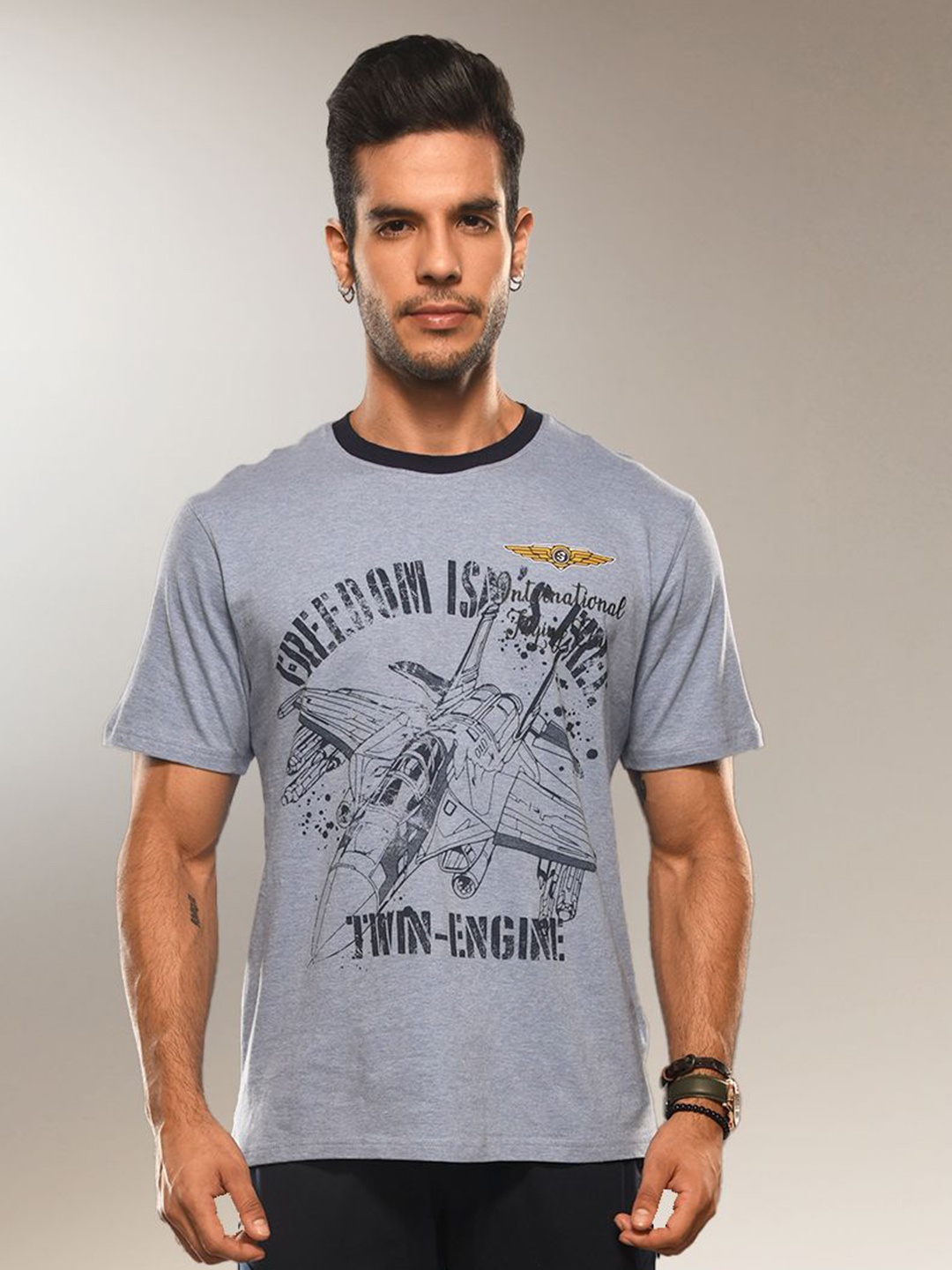 

Supa Men Typography Printed Round Neck T-shirt, Grey