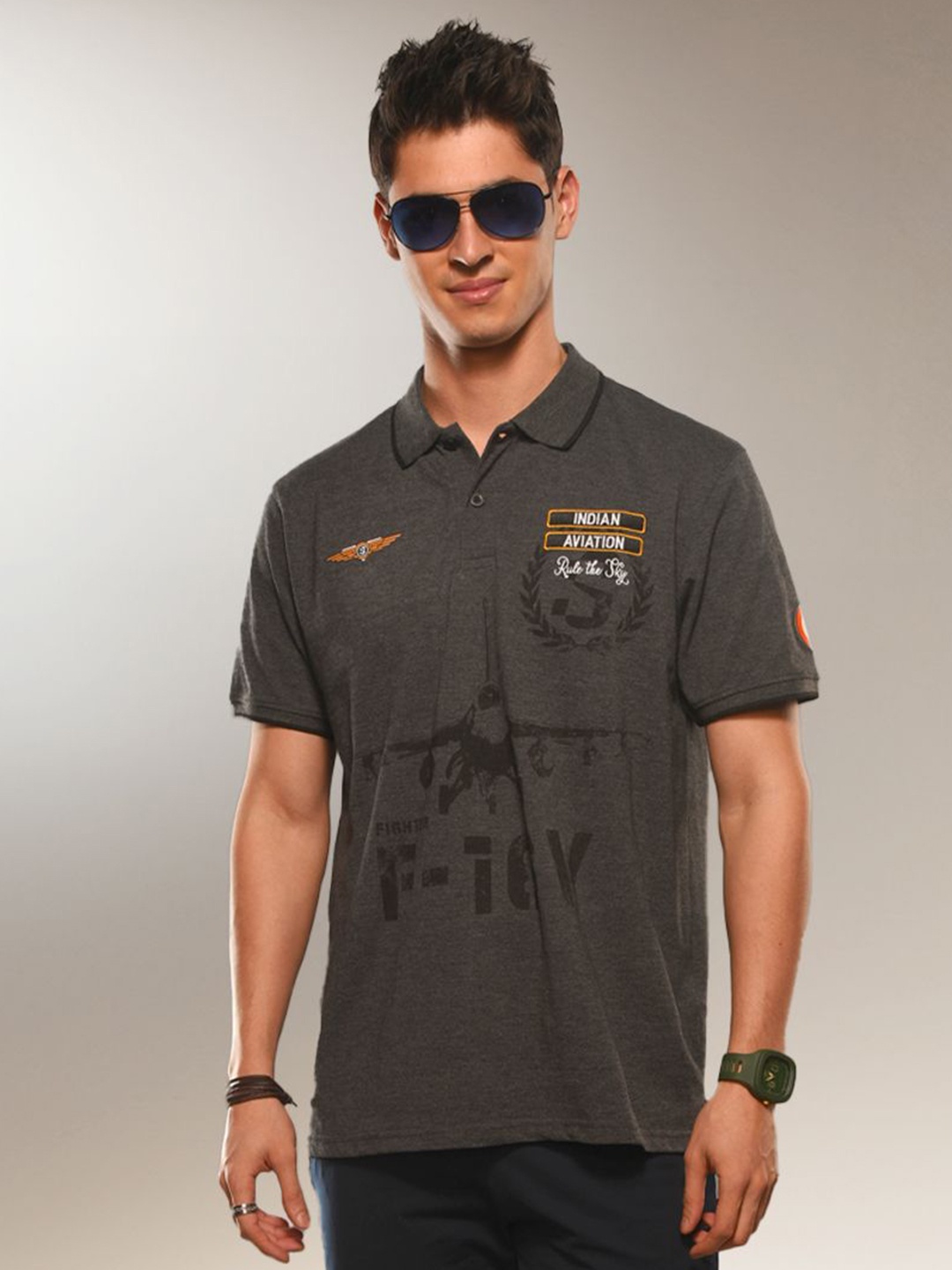 

Supa Men Typography Printed Polo Collar T-shirt, Grey