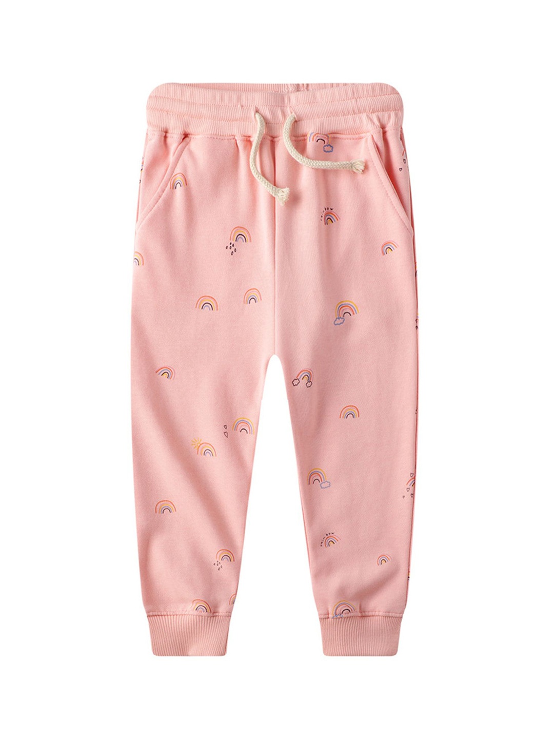 

LULU & SKY Girls Printed Tapered Fit High-Rise Joggers Trousers, Pink
