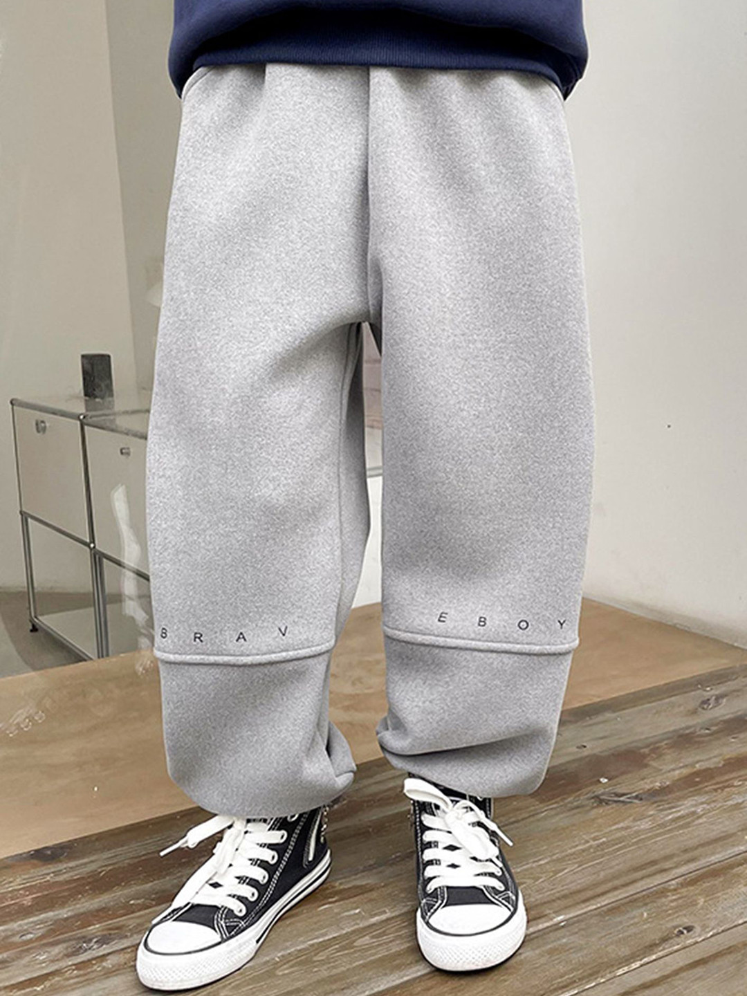 

LULU & SKY Boys Tapered Fit High-Rise Trousers, Grey