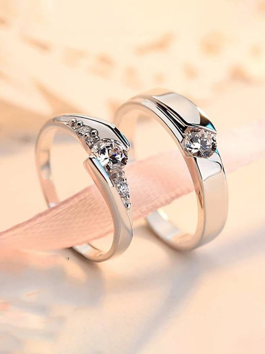 

Jewels Galaxy Set Of 2 Silver-Plated CZ Studded Adjustable Couple Finger Rings