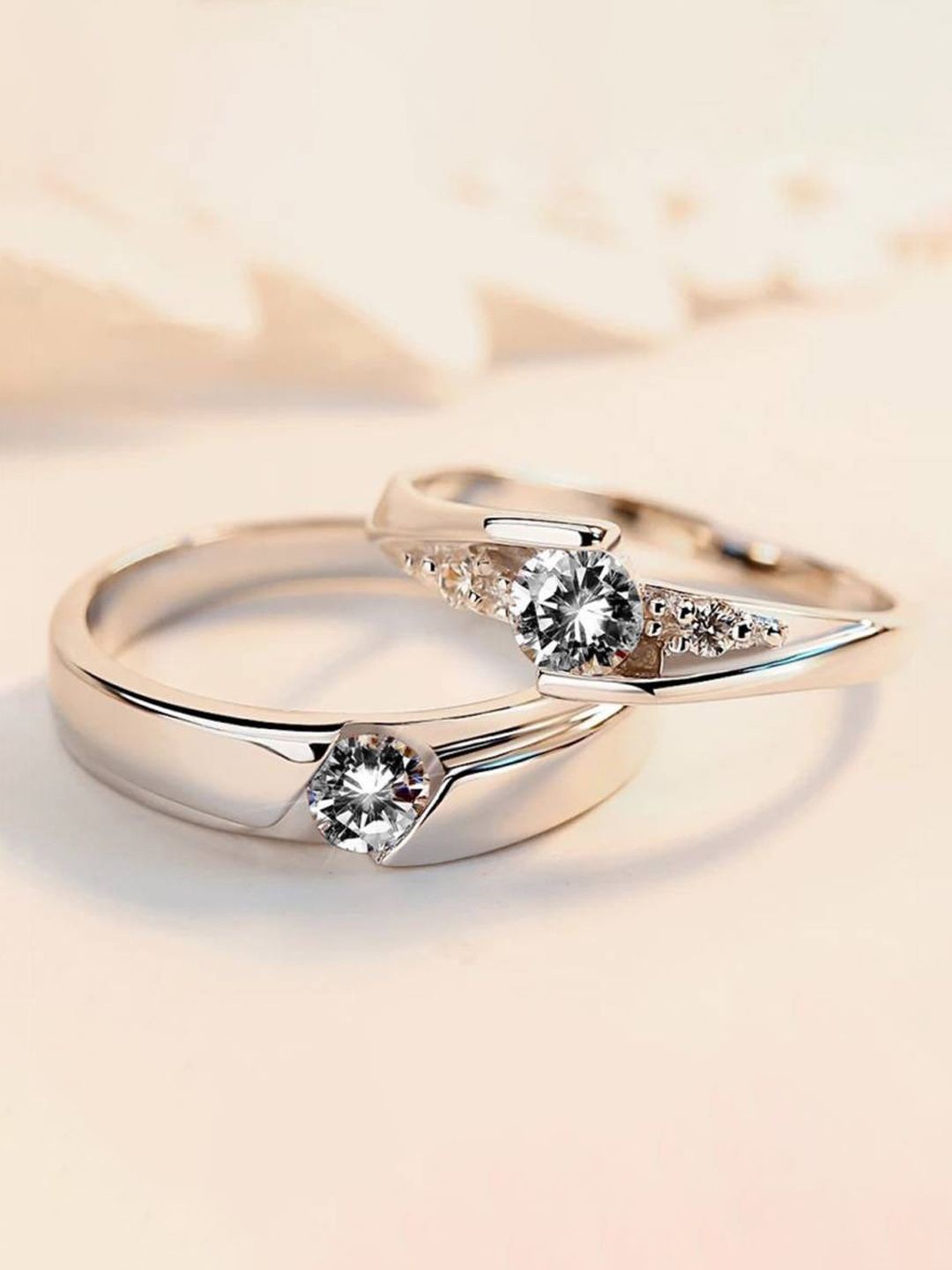 

Jewels Galaxy Set Of 2 Silver-Plated CZ Studded Adjustable Couple Finger Rings