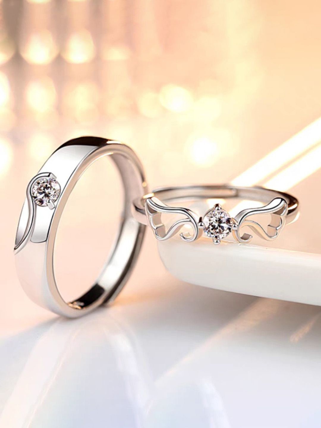 

Jewels Galaxy Set Of 2 Silver-Plated CZ Studded Adjustable Couple Finger Rings