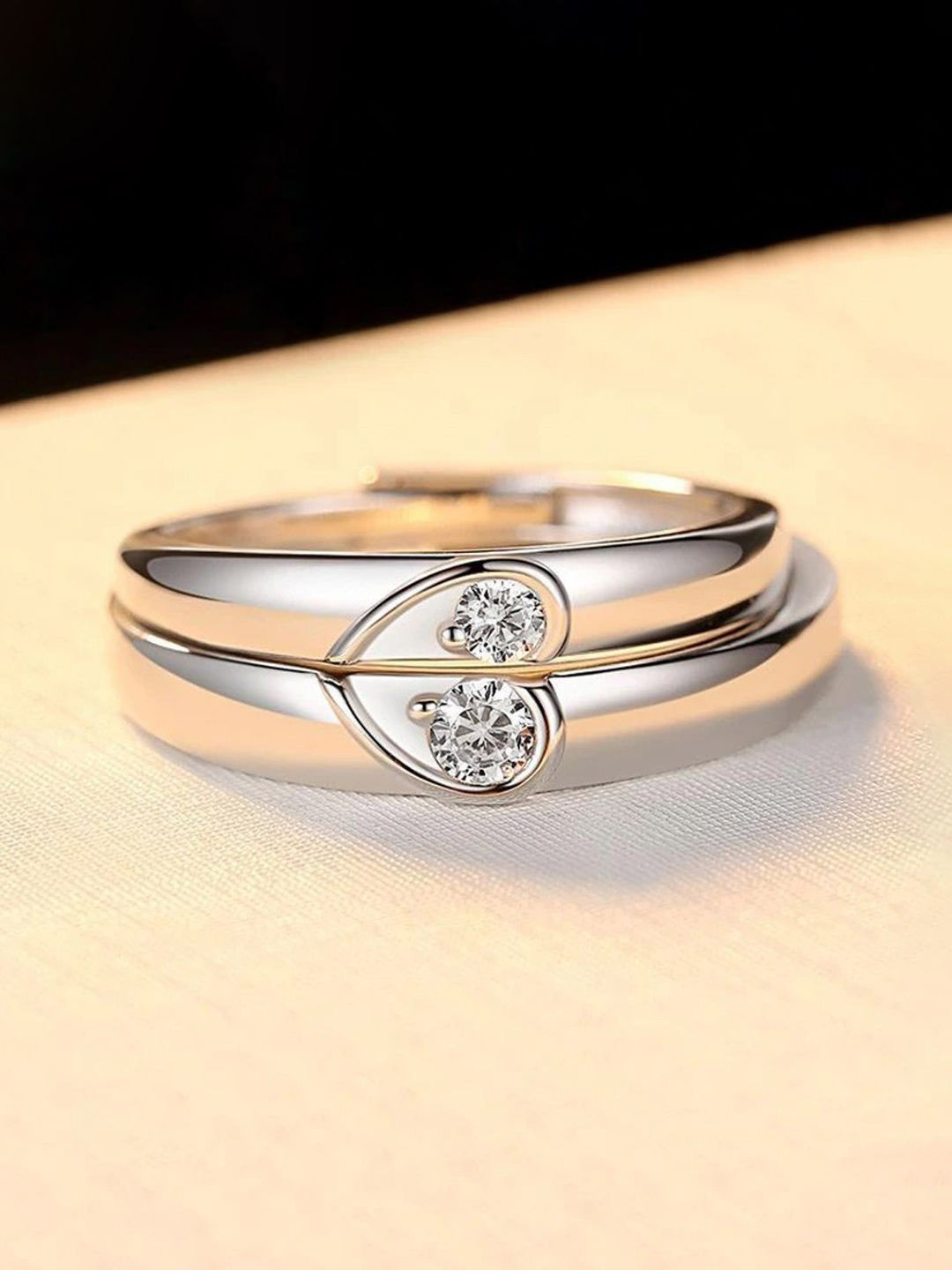 

Jewels Galaxy Set Of 2 Valentine's Silver-Plated CZ Studded Adjustable Couple Finger Rings