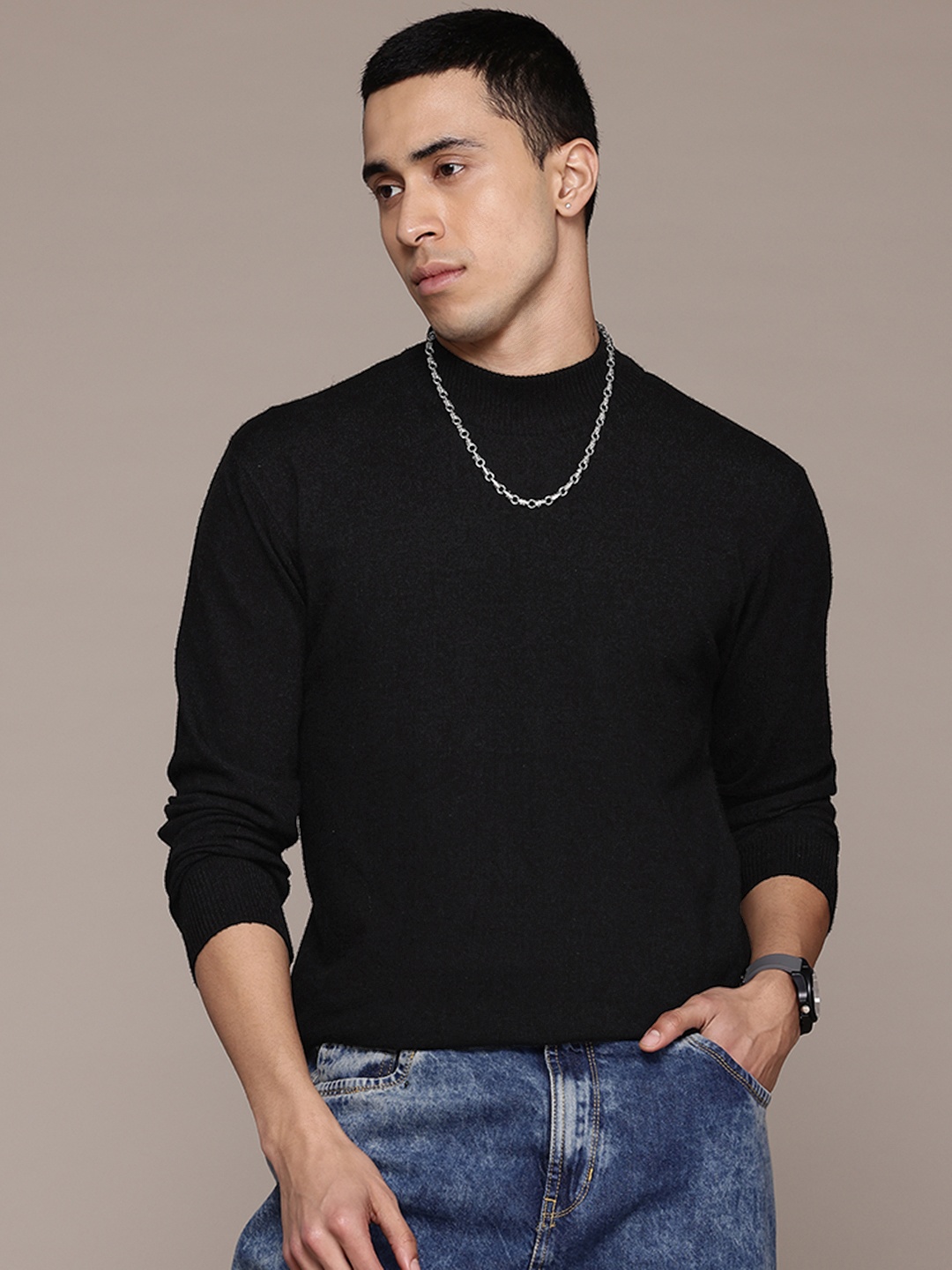 

The Roadster Lifestyle Co. Men Pure Cotton Pullover, Black