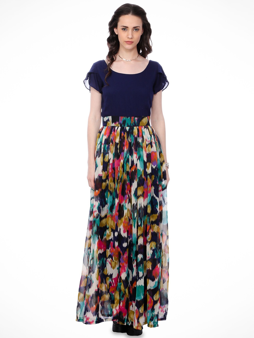 

BAESD Abstract Printed Chiffon Maxi Dress, Navy blue