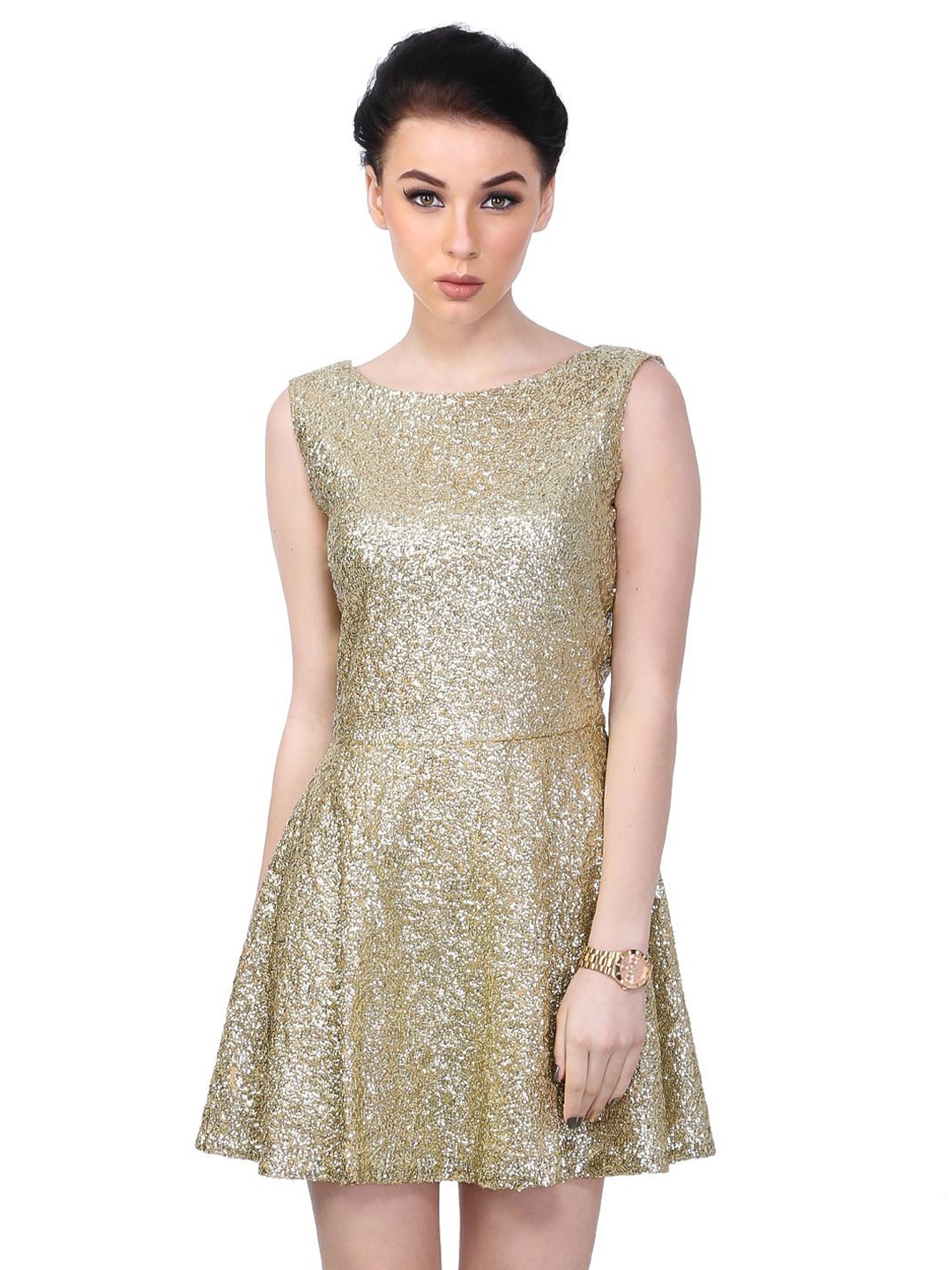 

BAESD Embellished Fit & Flare Backless Mini Dress, Gold