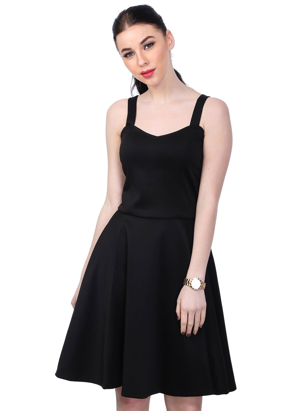 

BAESD Solid Fit & Flare Dress, Black