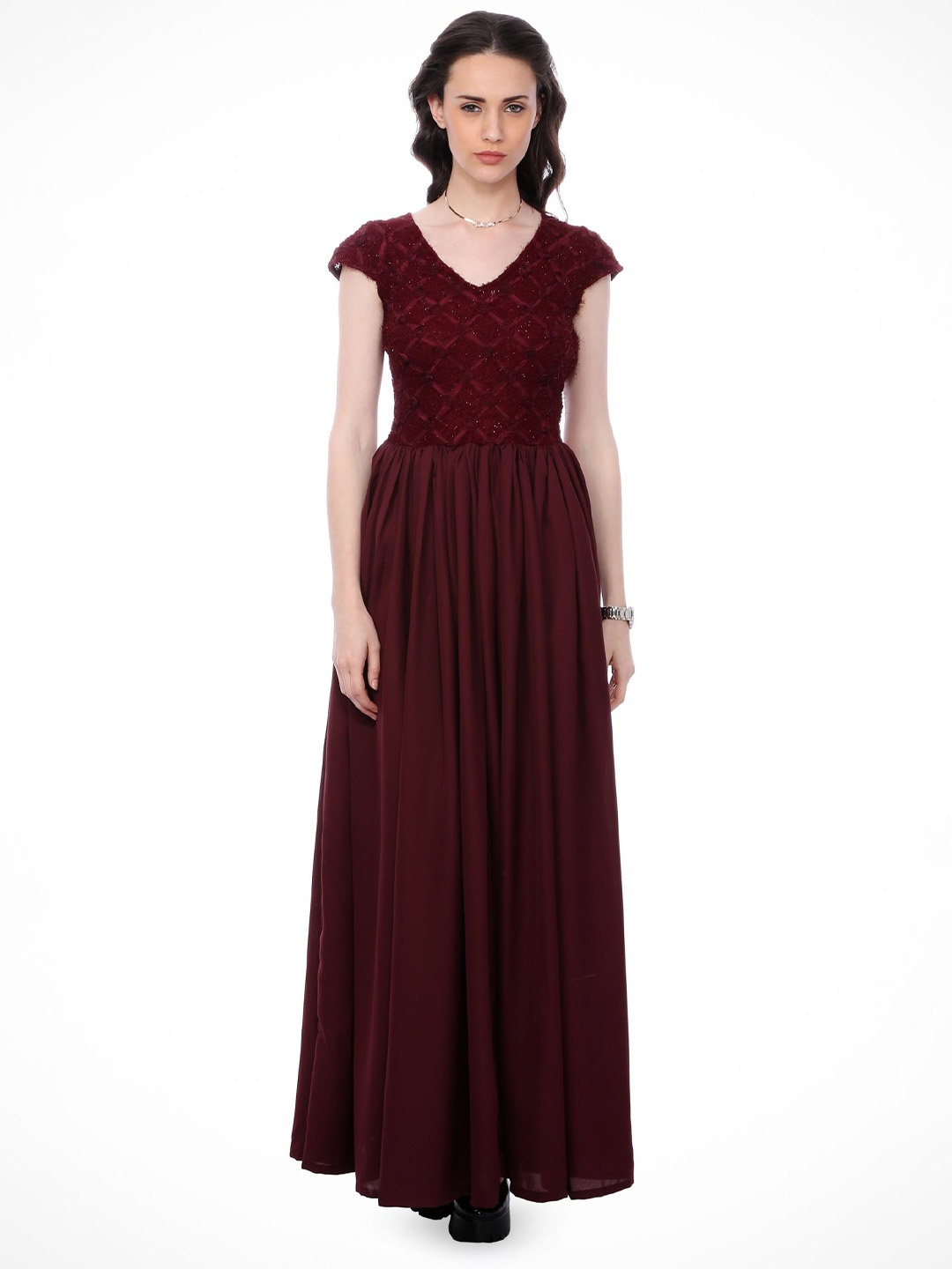

BAESD Georgette Self Design Maxi Dress, Maroon