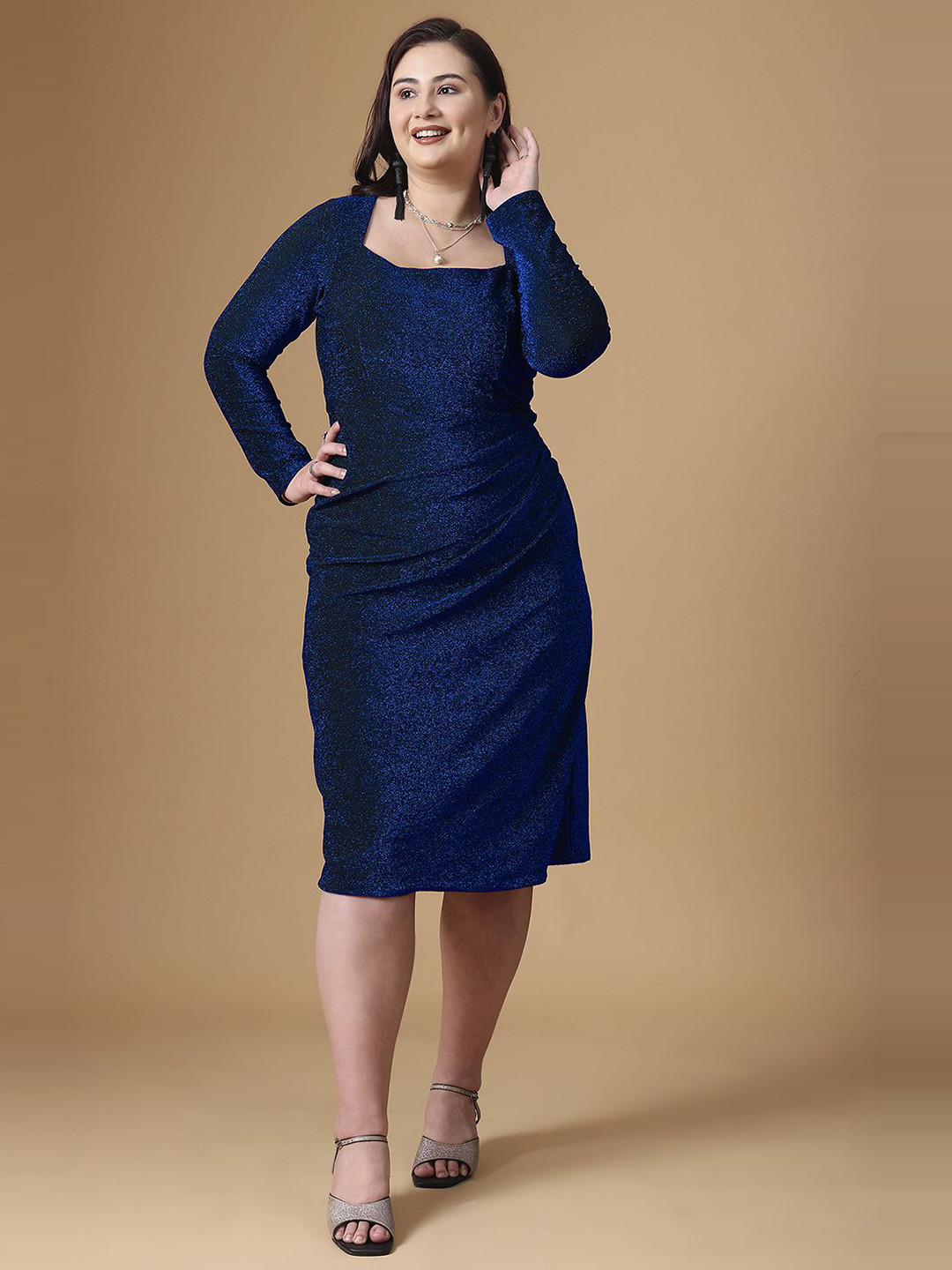 

Curvy Lane Women Plus Size Bodycon Midi Dress, Navy blue