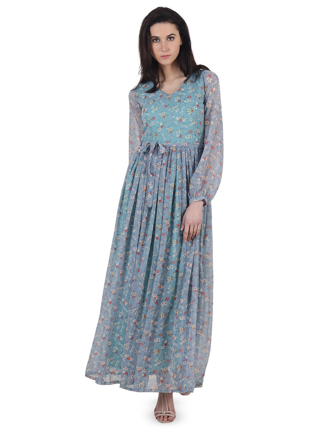

BAESD Women Floral Printed Fit and Flare Maxi Dress, Blue