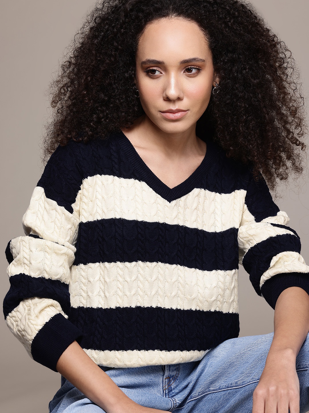 

The Roadster Lifestyle Co. Cable Knit Pullover, Navy blue