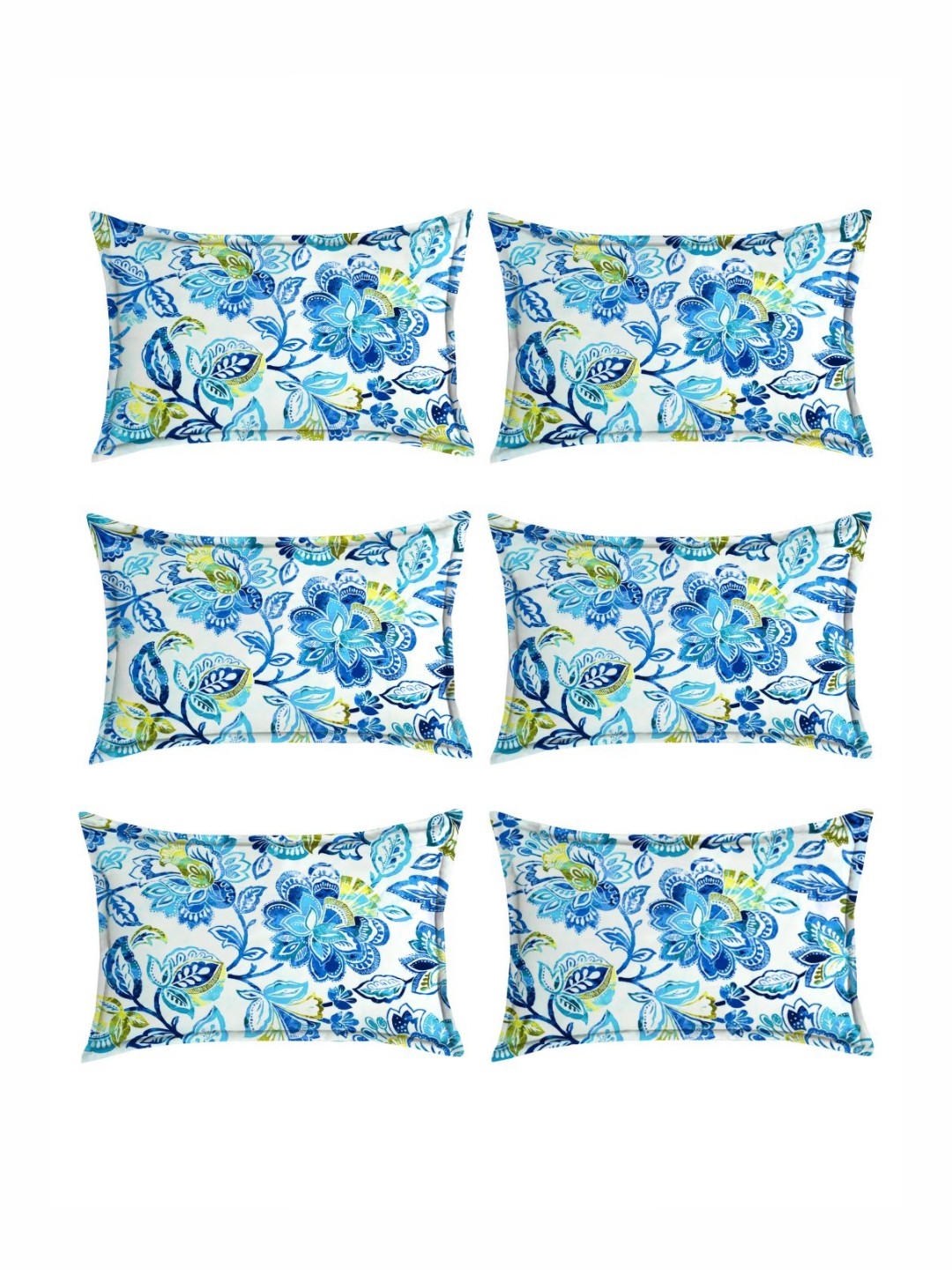 

ANA Blue & Green 6 Pieces Floral Printed Rectangle Pillow Covers