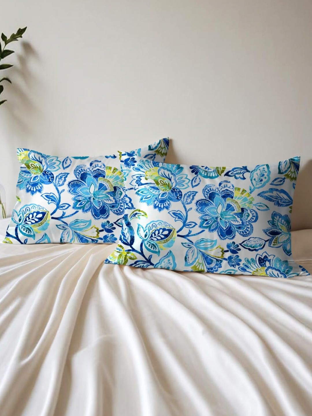 

ANA White & Blue 2 Pieces Floral Printed Rectangle Pillow Covers