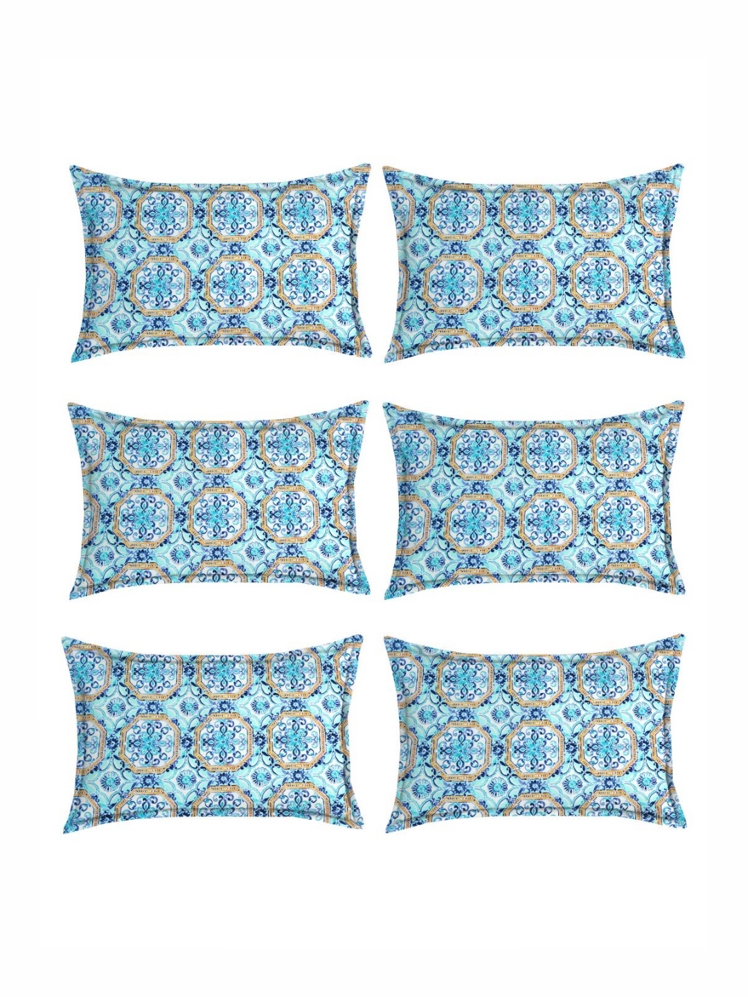 

ANA Blue & Green 6 Pieces Floral Printed Rectangle Pillow Covers