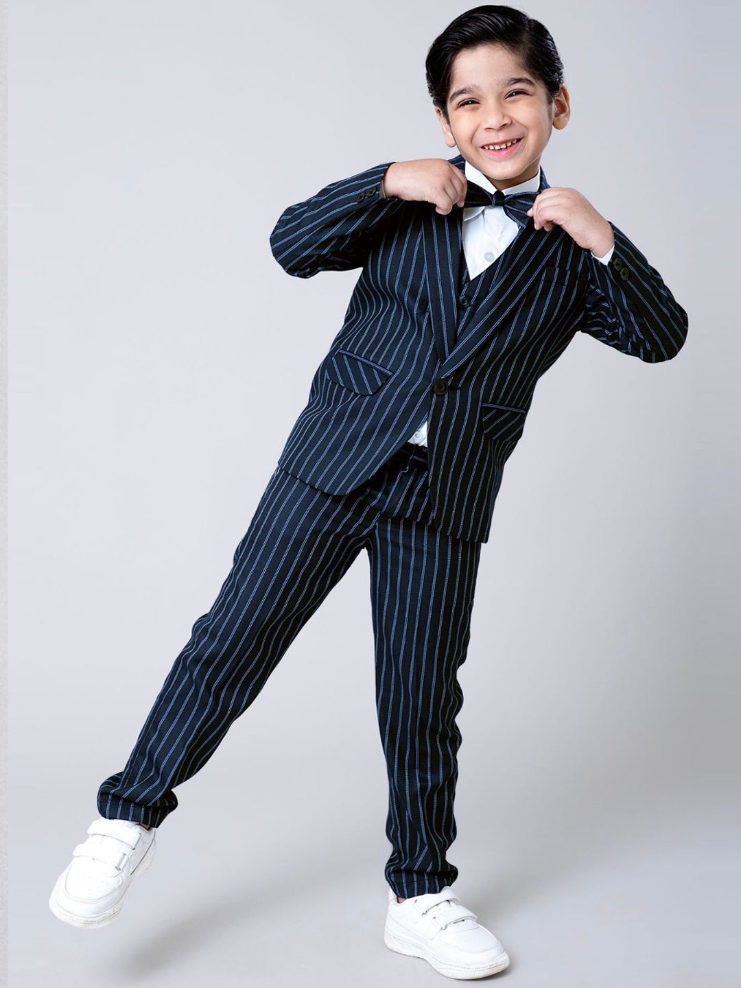 

Jeetethnics Boys Striped Single-Breasted Five-Piece Suits, Navy blue