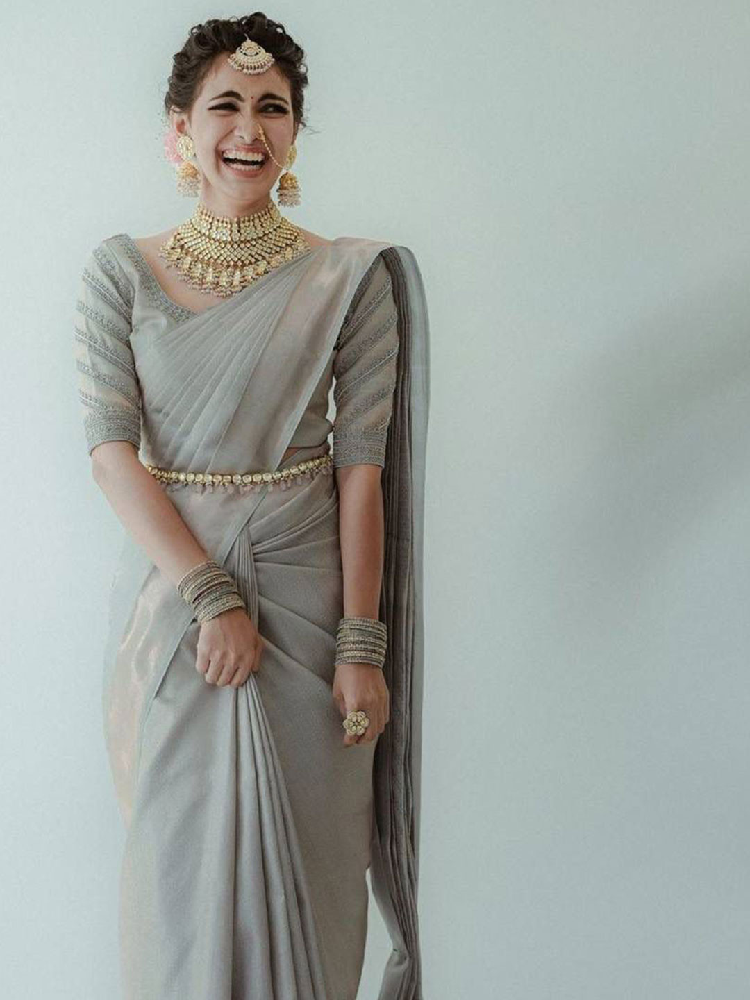 

zinzraa Zari Pure Silk Kanjeevaram Saree, Silver