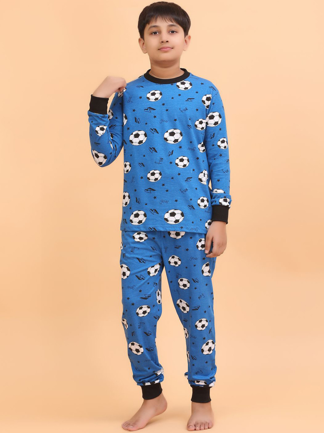 

Ninos Dreams Boys Pure Cotton Graphic Printed Night suit, Blue