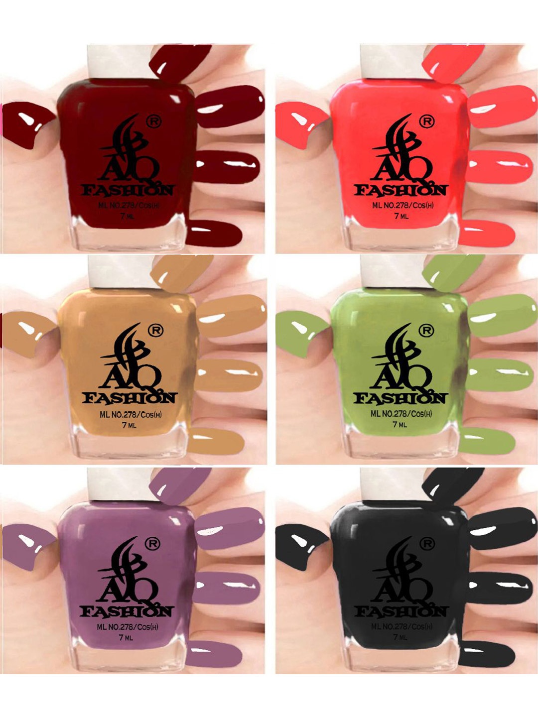 

AQ FASHION Set Of 6 Long Lasting Quick Dry Glossy Nail Polish - 7 ml Each, Maroon