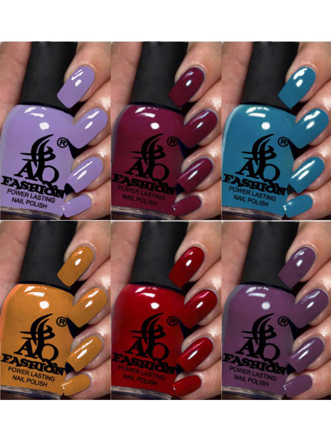 

AQ FASHION Power Lasting Set Of 6 Quick Dry Glossy Nail Polish - 9 ml Each, Purple