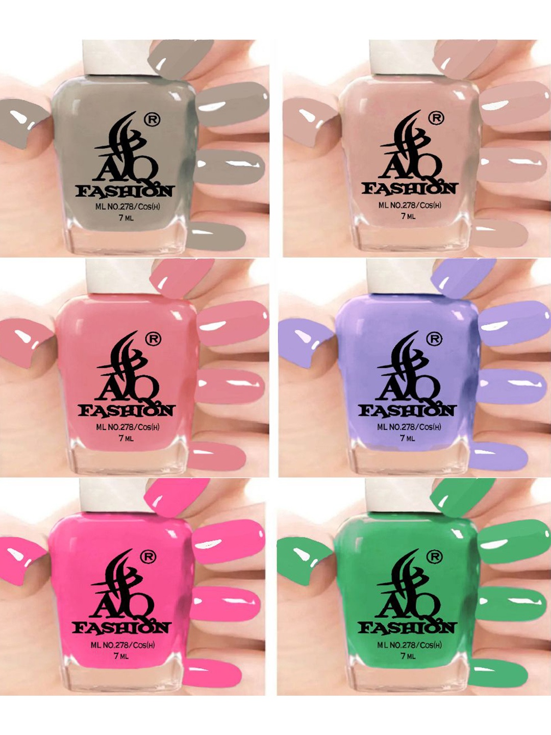 

AQ FASHION Set Of 6 Long Lasting Quick Dry Glossy Nail Polish - 7 ml Each, Nude