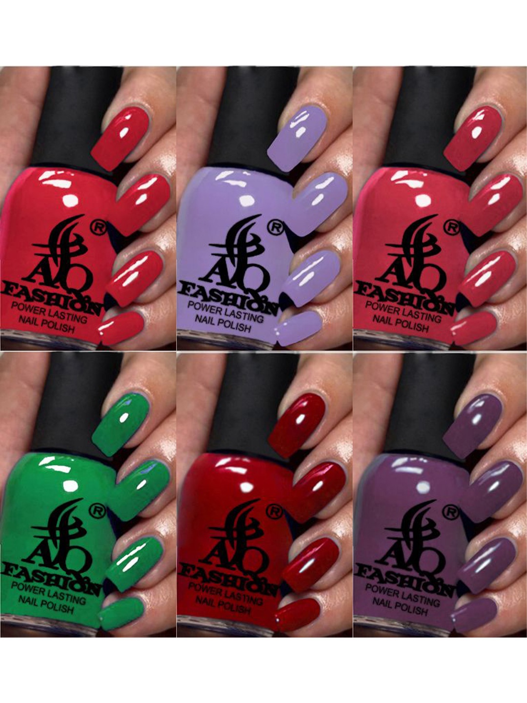 

AQ FASHION Power Lasting Set Of 6 Quick Dry Glossy Nail Polish - 9 ml Each, Red