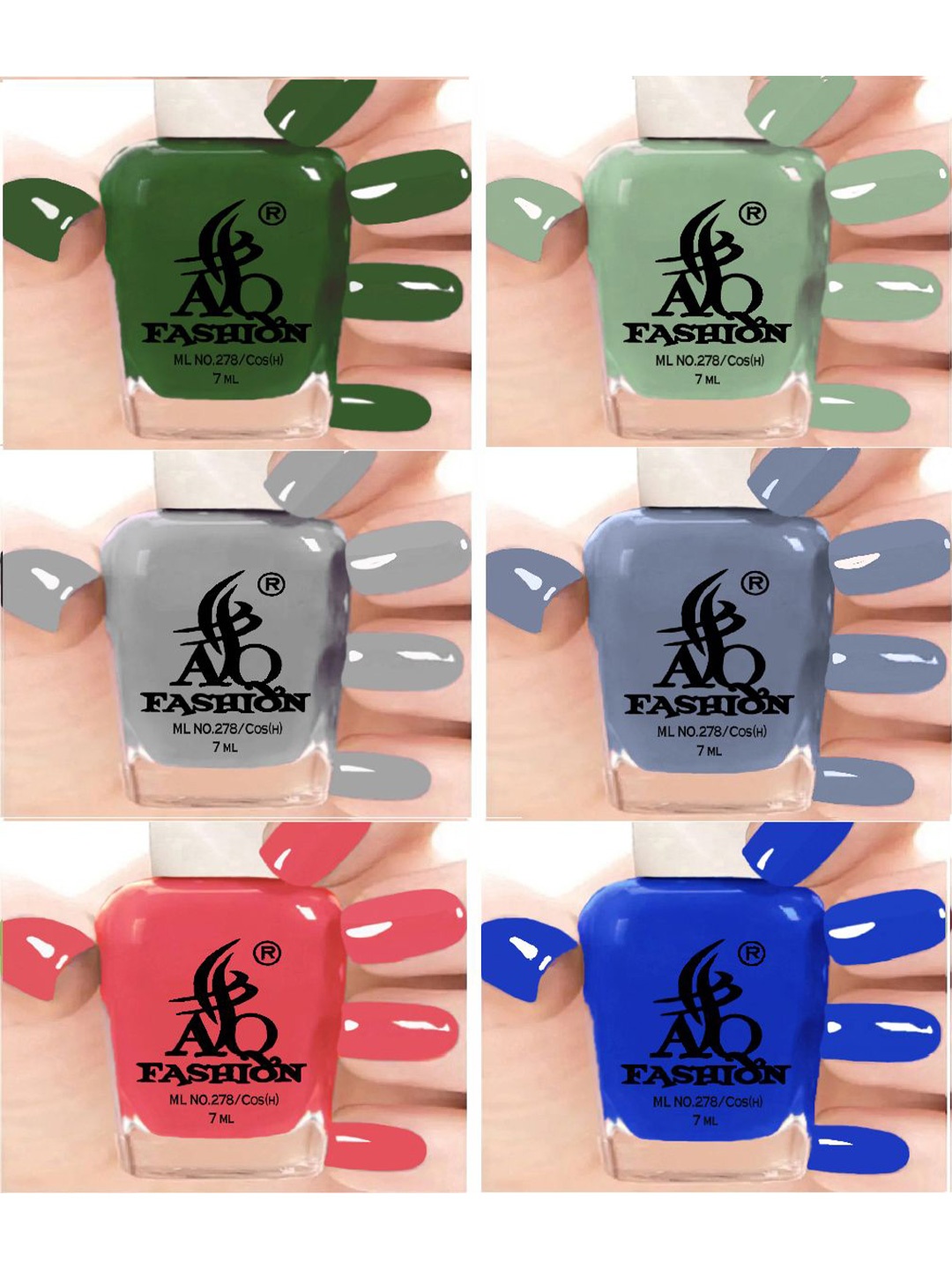 

AQ FASHION Set Of 6 Long Lasting Quick Dry Glossy Mail Polish - 7 ml Each, Green