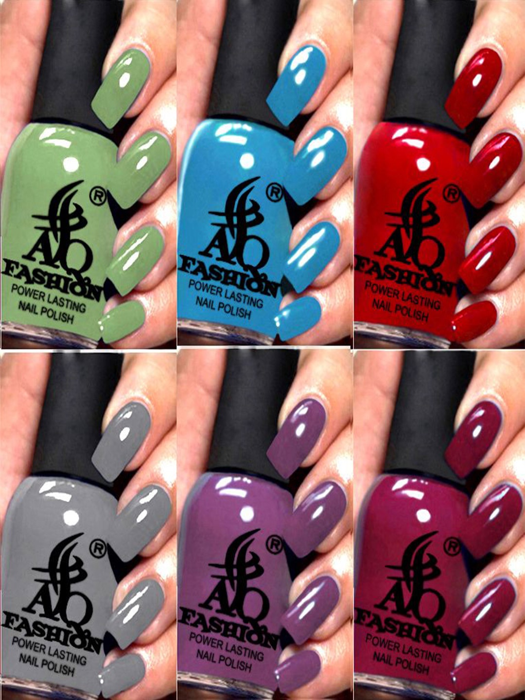 

AQ FASHION Power Lasting Set Of 6 Quick Dry Glossy Nail Polish - 9 ml Each, Green